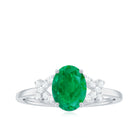 Split Shank Oval Emerald and Diamond Solitaire Engagement Ring Emerald - ( AAA ) - Quality - Rosec Jewels