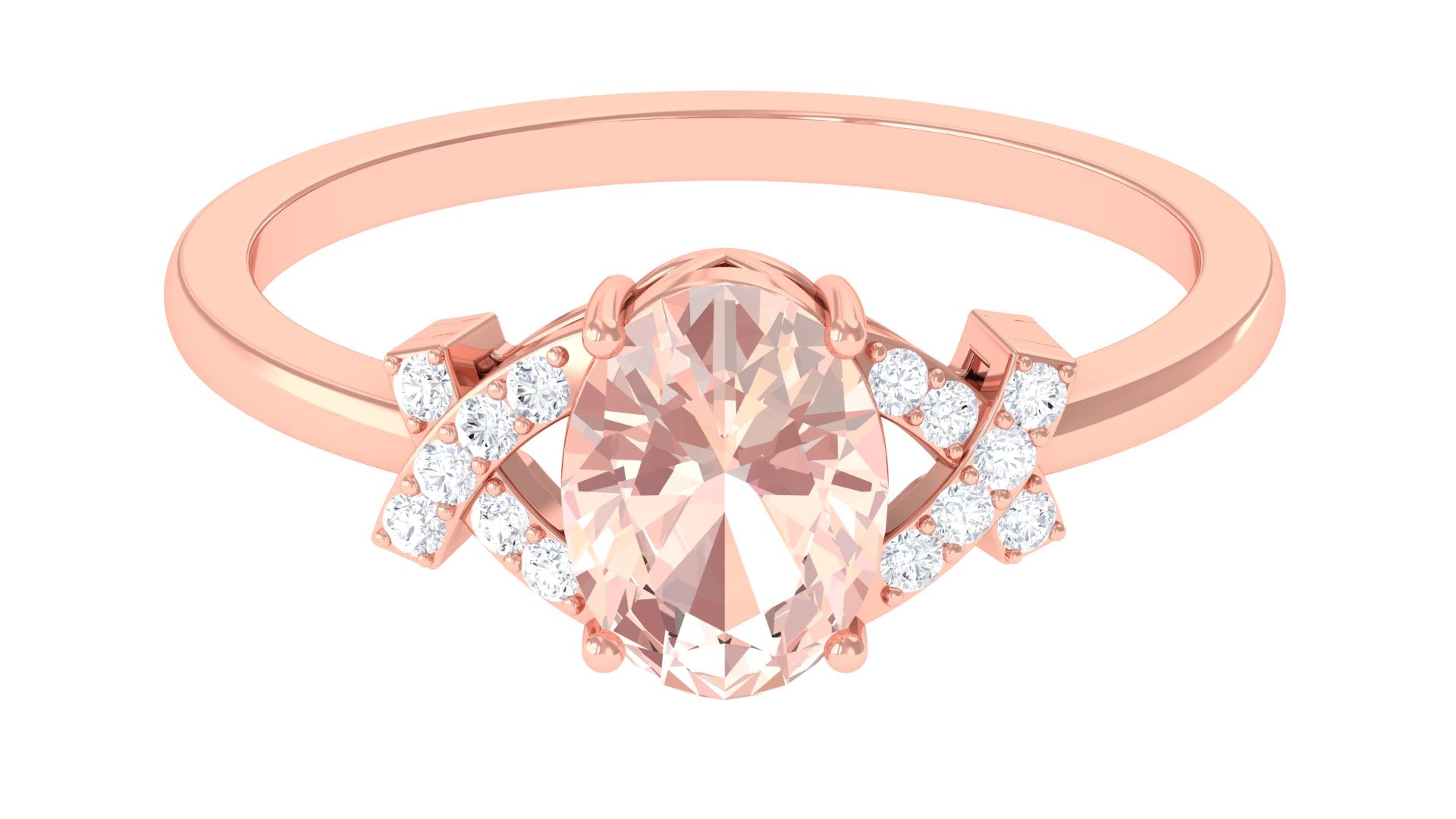 Split Shank Oval Morganite and Diamond Solitaire Engagement Ring Morganite - ( AAA ) - Quality - Rosec Jewels