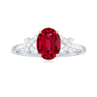 Oval Shape Lab Grown Ruby Solitaire Split Shank Ring with Diamond Lab Created Ruby - ( AAAA ) - Quality - Rosec Jewels