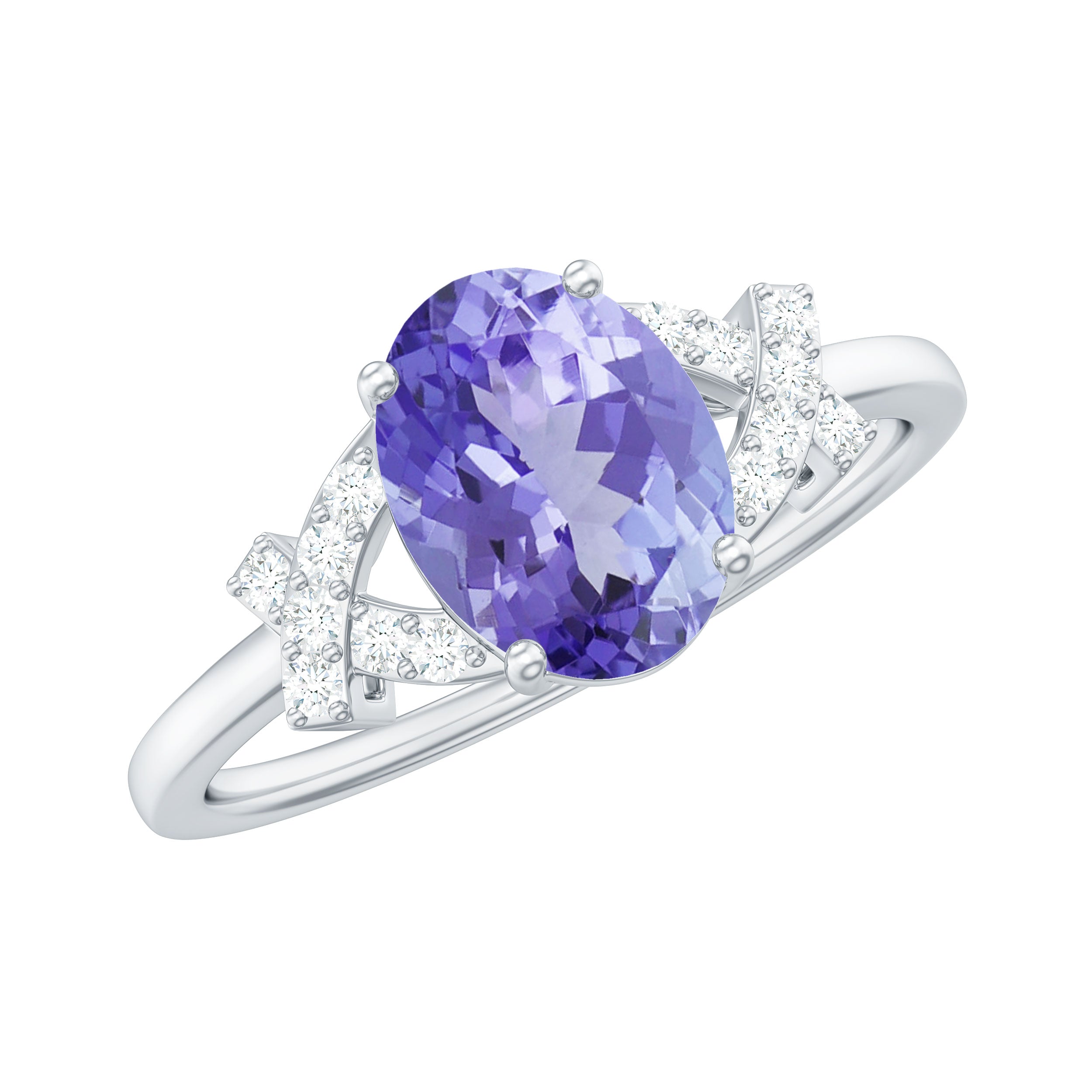 Split Shank Oval Tanzanite and Diamond Solitaire Engagement Ring Tanzanite - ( AAA ) - Quality - Rosec Jewels