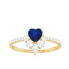 Heart Shaped Blue Sapphire Designer Ring with Diamond Half Halo Blue Sapphire - ( AAA ) - Quality - Rosec Jewels