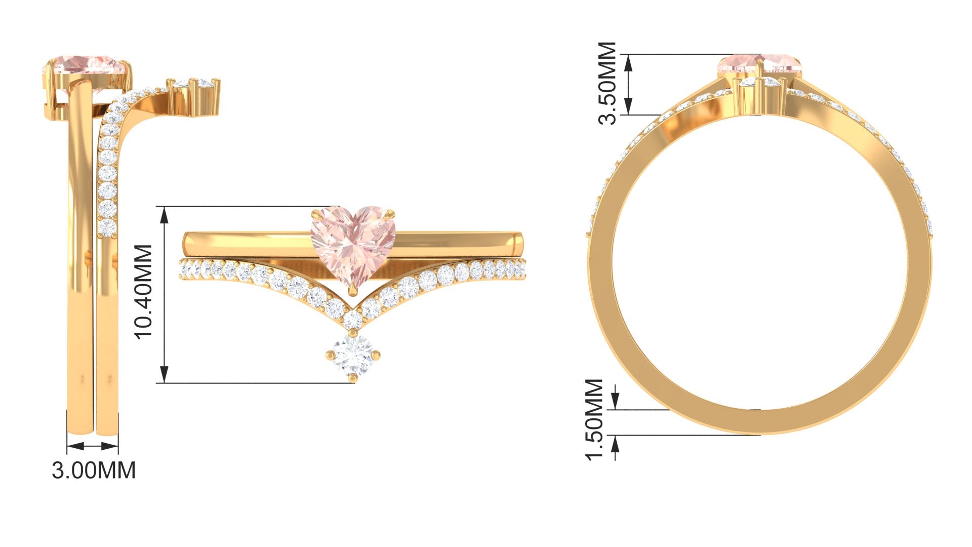 Heart Shape Morganite Ring Set with Diamond Morganite - ( AAA ) - Quality - Rosec Jewels