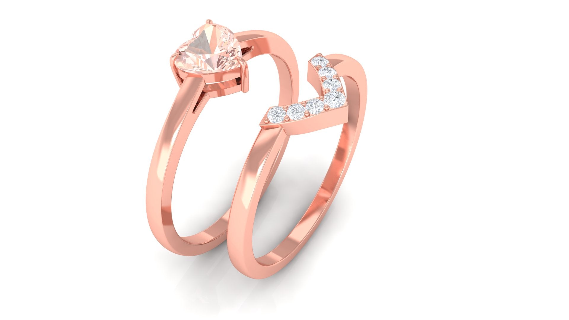 Heart Shape Morganite Solitaire Ring Set with Diamond Morganite - ( AAA ) - Quality - Rosec Jewels