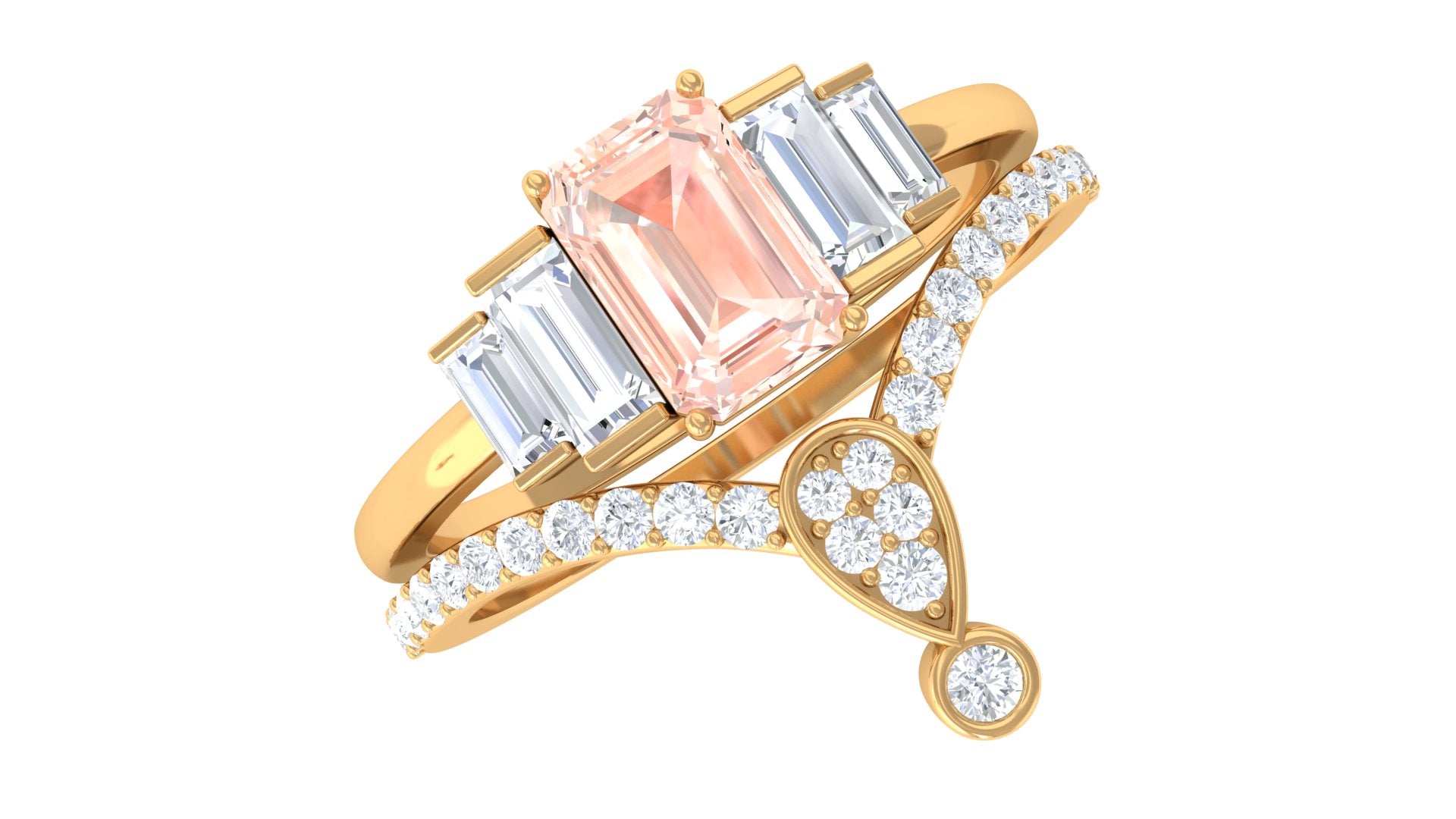 Morganite Stackable Ring Set with Moissanite Morganite - ( AAA ) - Quality - Rosec Jewels