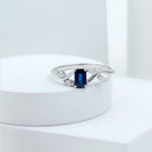 Octagon Cut Blue Sapphire Solitaire Engagement Ring with Diamond Blue Sapphire - ( AAA ) - Quality - Rosec Jewels