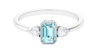 Octagon Cut Aquamarine Solitaire and Diamond Ring Aquamarine - ( AAA ) - Quality - Rosec Jewels