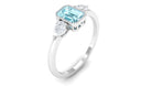 Octagon Cut Aquamarine Solitaire and Diamond Ring Aquamarine - ( AAA ) - Quality - Rosec Jewels