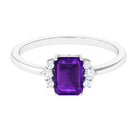 Octagon Cut Amethyst Solitaire Ring with Diamond Accent Amethyst - ( AAA ) - Quality - Rosec Jewels