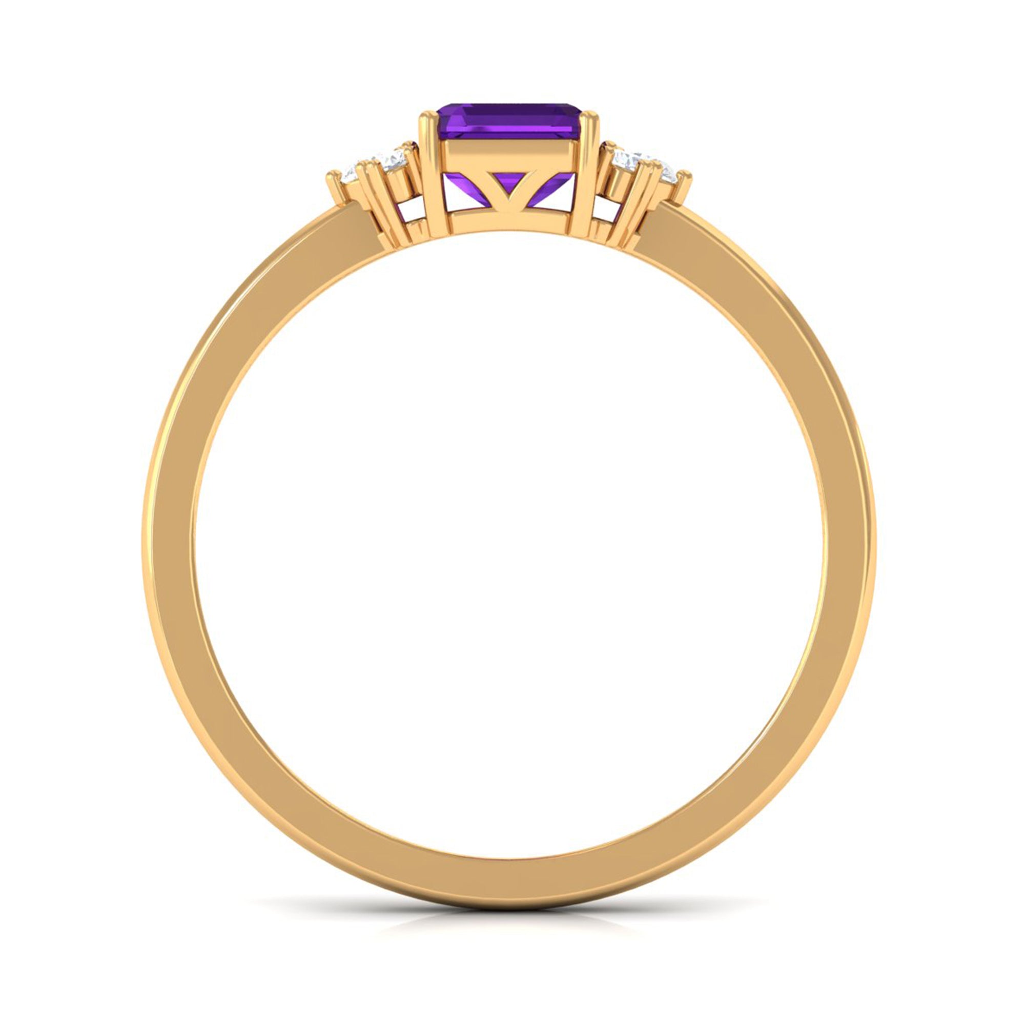 Octagon Cut Amethyst Solitaire Ring with Diamond Accent Amethyst - ( AAA ) - Quality - Rosec Jewels