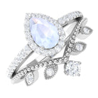 1.5 Vintage Inspired Moonstone Teardrop Wedding Ring Set with Diamond Moonstone - ( AAA ) - Quality - Rosec Jewels