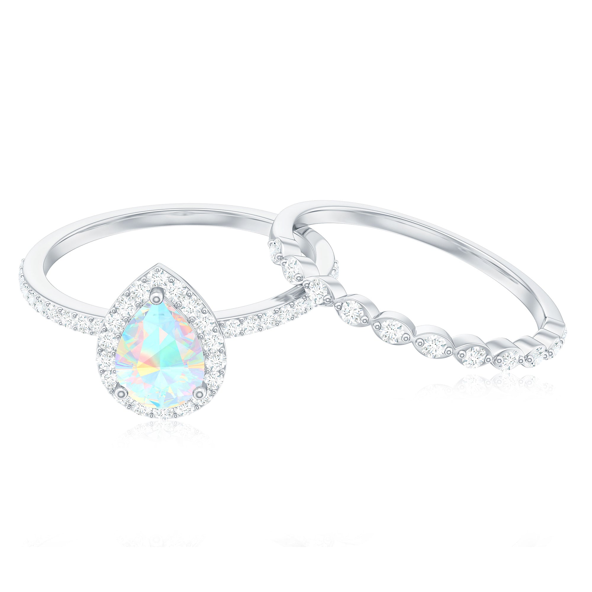 Teardrop Ethiopian Opal Bridal Ring Set with Diamond Ethiopian Opal - ( AAA ) - Quality - Rosec Jewels