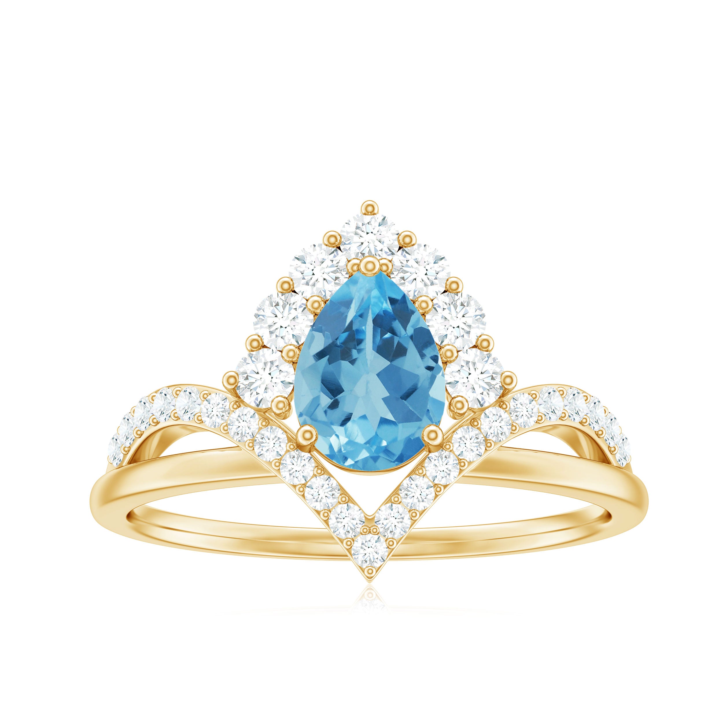 Pear Cut Swiss Blue Topaz Designer Engagement Ring with Diamond Swiss Blue Topaz - ( AAA ) - Quality - Rosec Jewels