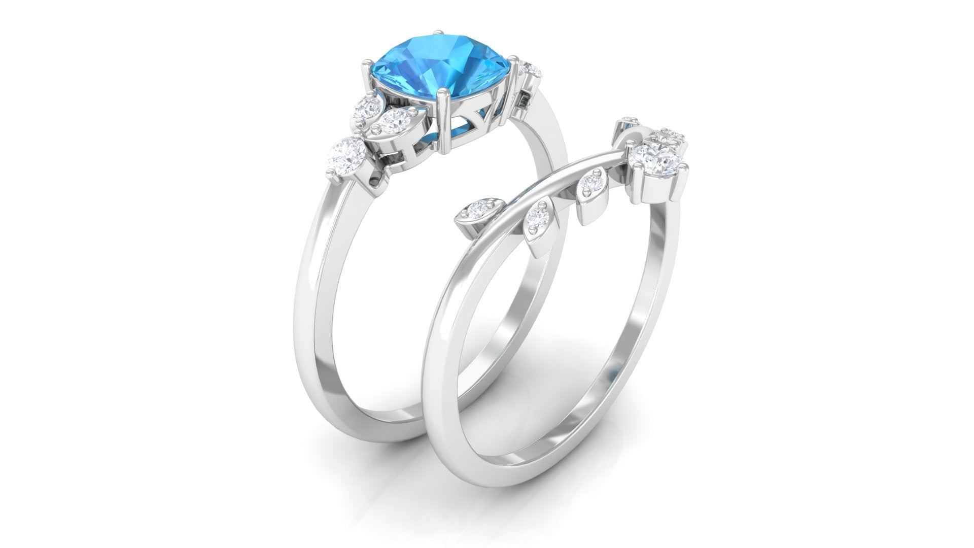 Cushion Cut Swiss Blue Topaz Solitaire Ring Set with Diamond Swiss Blue Topaz - ( AAA ) - Quality - Rosec Jewels