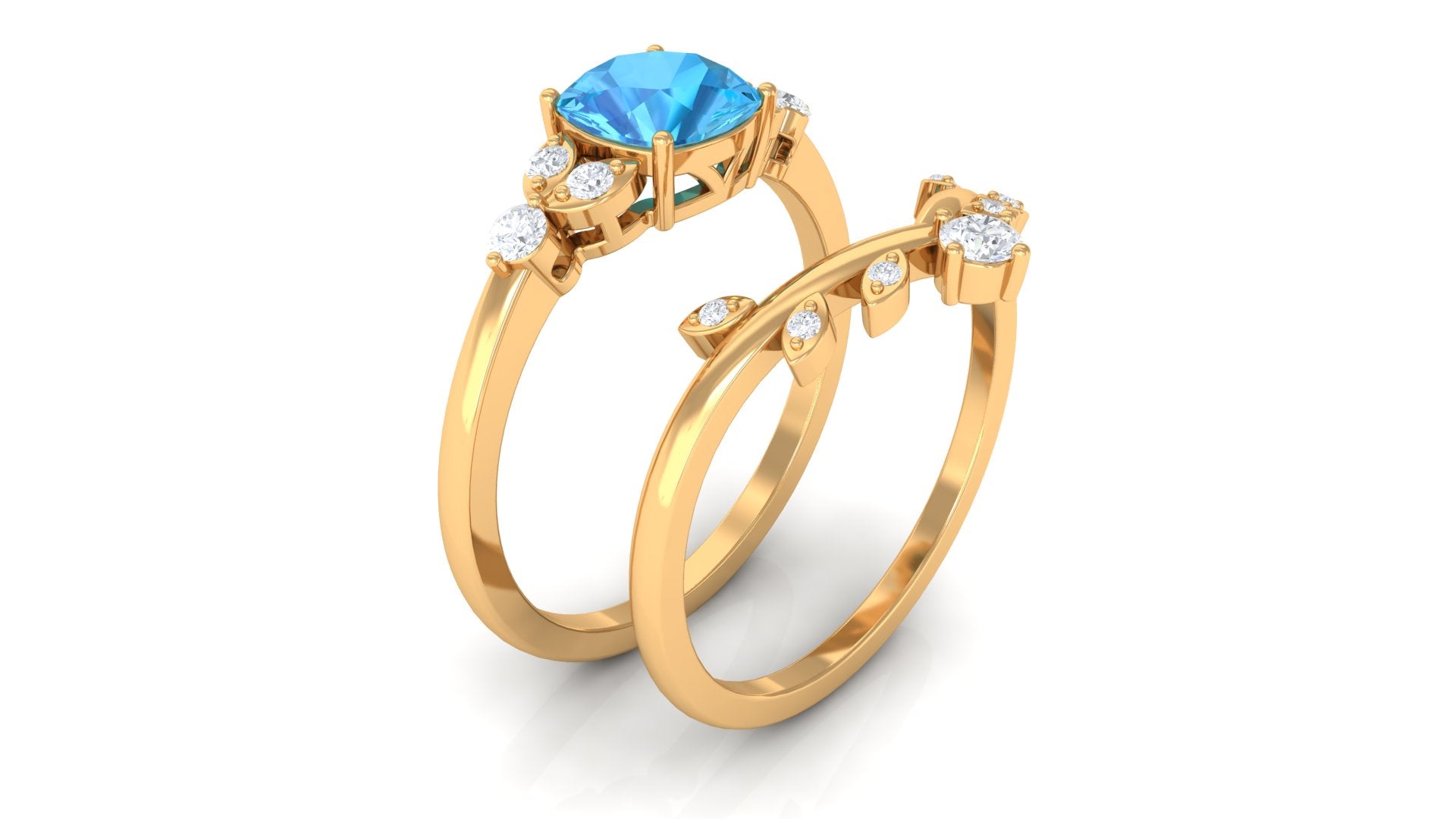 Cushion Cut Swiss Blue Topaz Solitaire Ring Set with Diamond Swiss Blue Topaz - ( AAA ) - Quality - Rosec Jewels