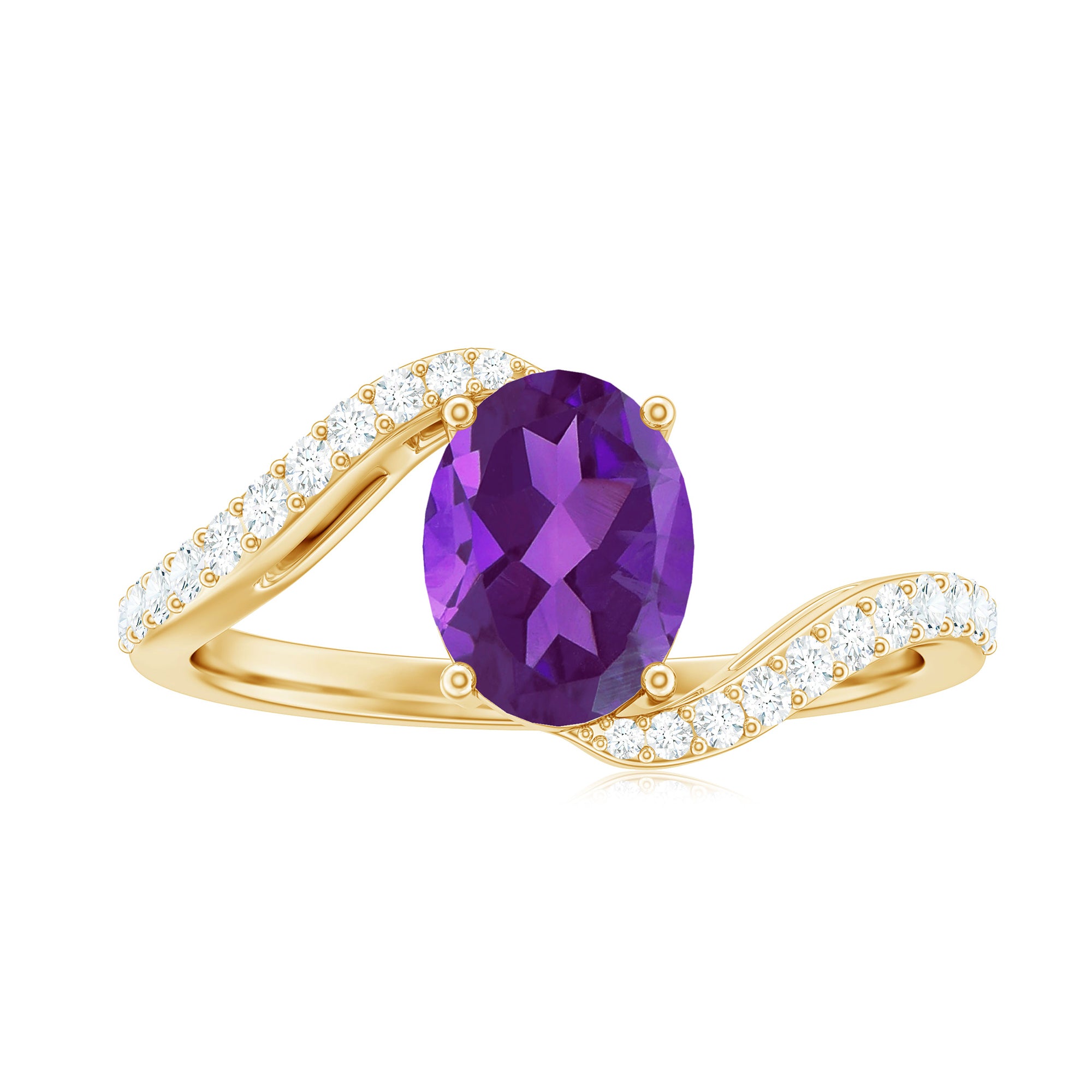 Oval Solitaire Amethyst Engagement Ring with Diamond Amethyst - ( AAA ) - Quality - Rosec Jewels