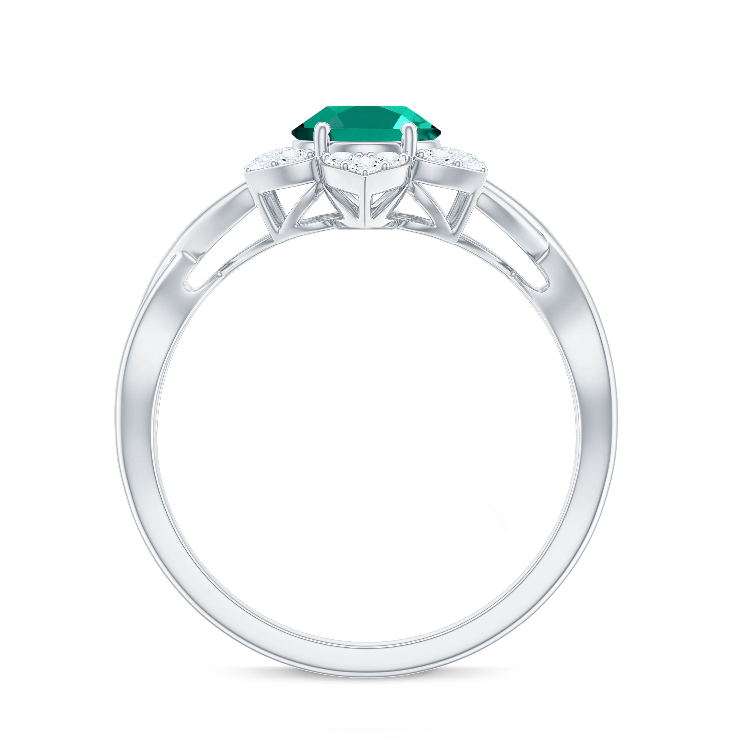 Created Emerald and Diamond Flower Halo Engagement Ring Lab Created Emerald - ( AAAA ) - Quality - Rosec Jewels
