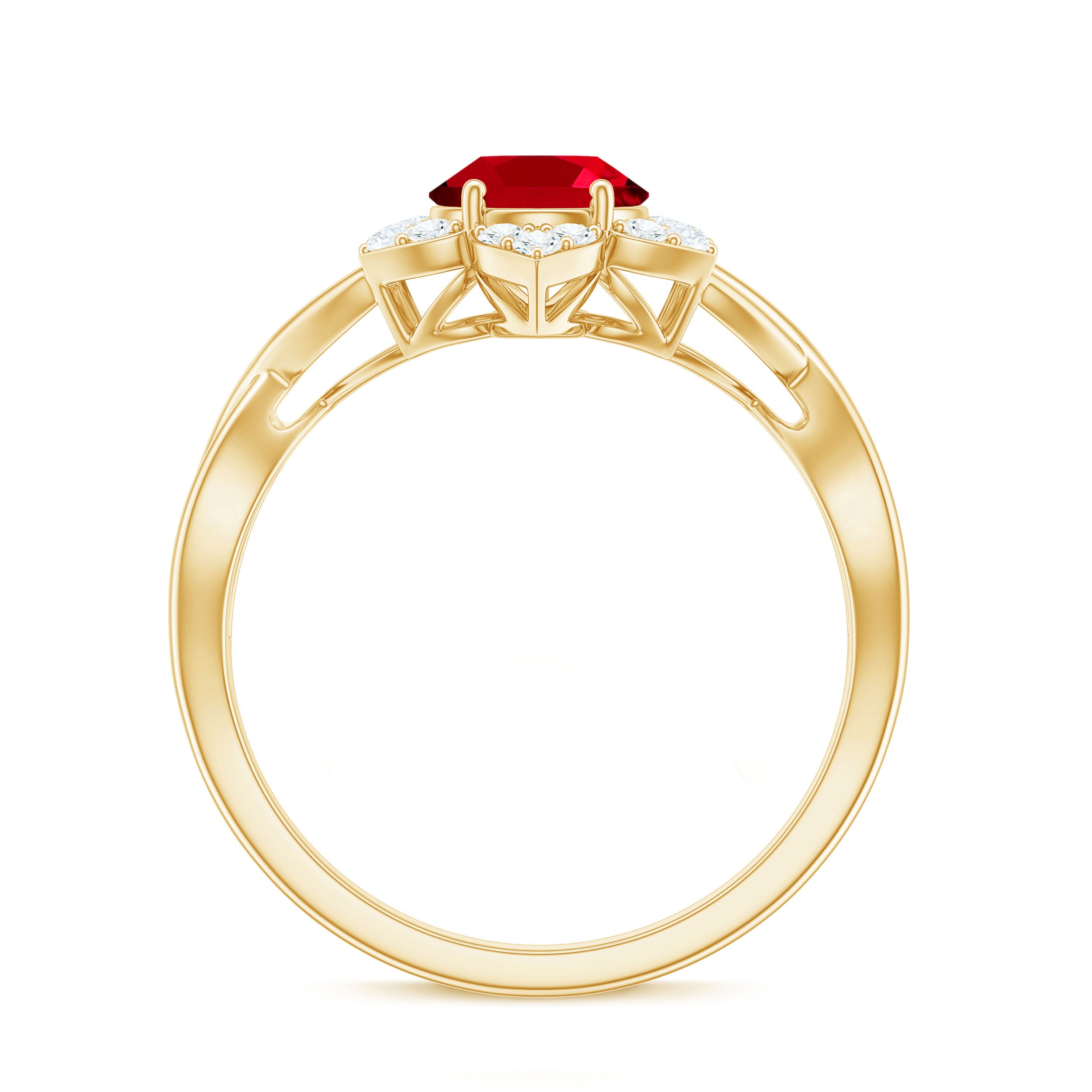 Oval Lab Grown Ruby Floral Ring with Diamond Halo Lab Created Ruby - ( AAAA ) - Quality - Rosec Jewels