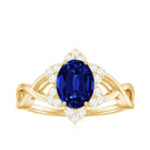 Created Blue Sapphire and Diamond Flower Halo Engagement Ring Lab Created Blue Sapphire - ( AAAA ) - Quality - Rosec Jewels
