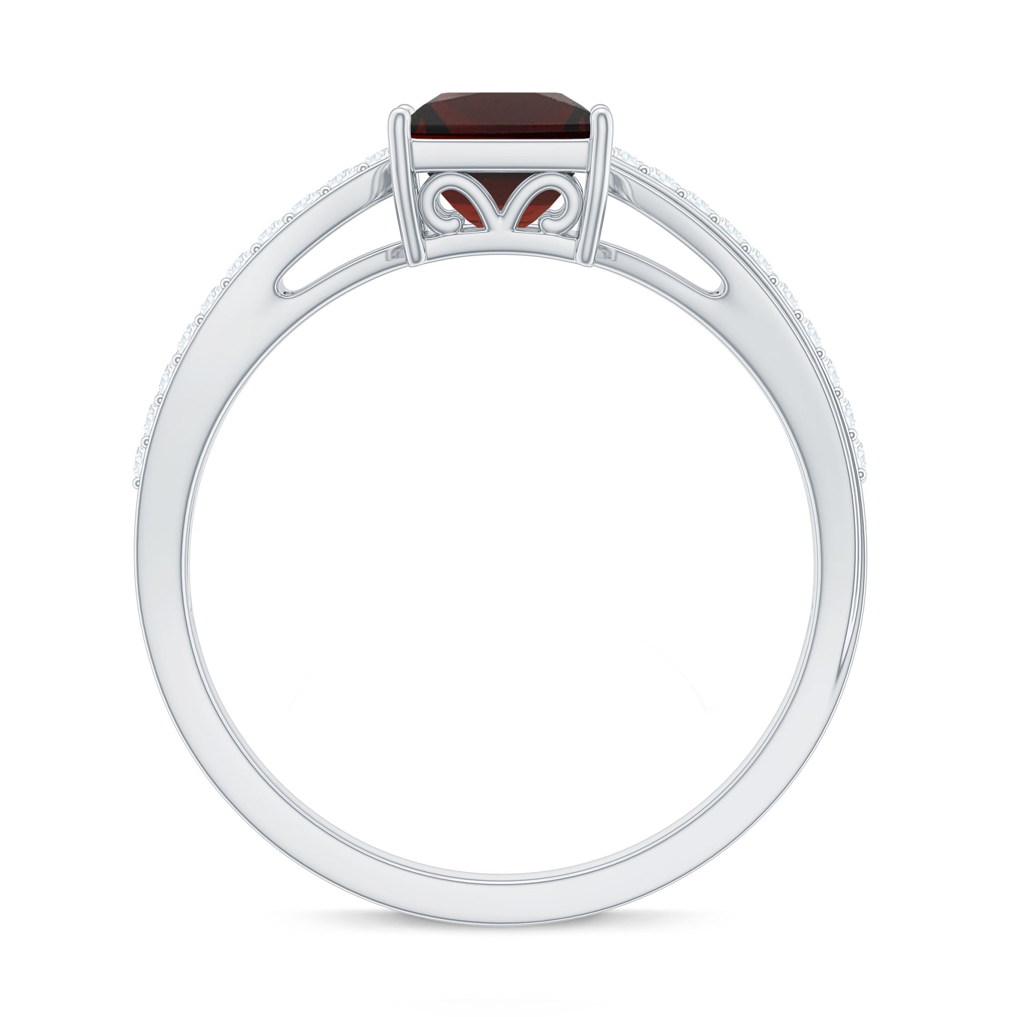 Princess Cut Garnet Solitaire Engagement Ring with Diamond Garnet - ( AAA ) - Quality - Rosec Jewels