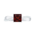 Princess Cut Garnet Solitaire Engagement Ring with Diamond Garnet - ( AAA ) - Quality - Rosec Jewels