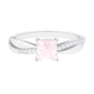 Princess Cut Rose Quartz Solitaire Engagement Ring with Diamond Rose Quartz - ( AAA ) - Quality - Rosec Jewels