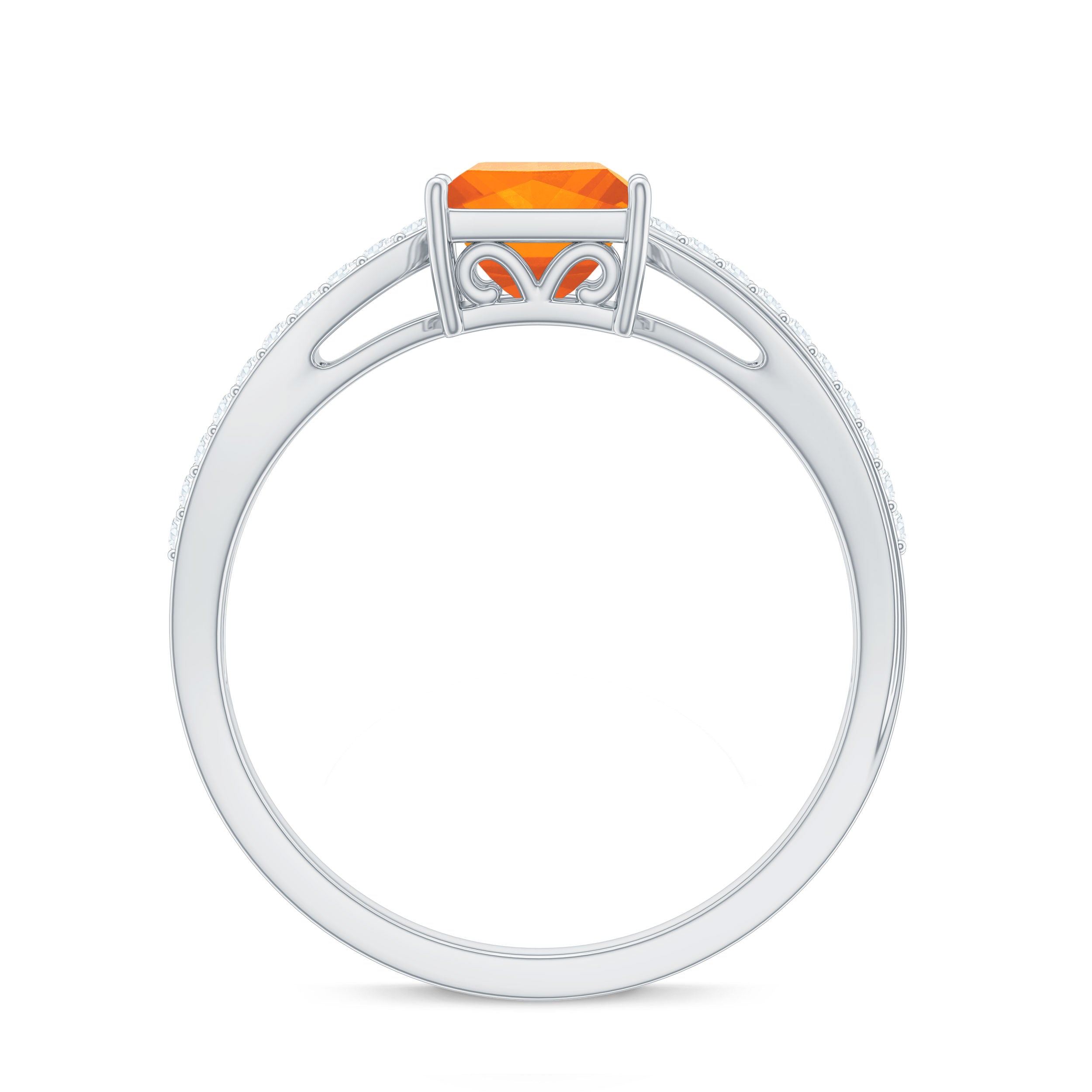 Princess Cut Fire Opal Solitaire Engagement Ring with Diamond Fire Opal - ( AAA ) - Quality - Rosec Jewels