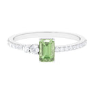 1 CT Emerald Cut Green Sapphire Solitaire Ring with Diamond Green Sapphire - ( AAA ) - Quality - Rosec Jewels