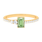 1 CT Emerald Cut Green Sapphire Solitaire Ring with Diamond Green Sapphire - ( AAA ) - Quality - Rosec Jewels