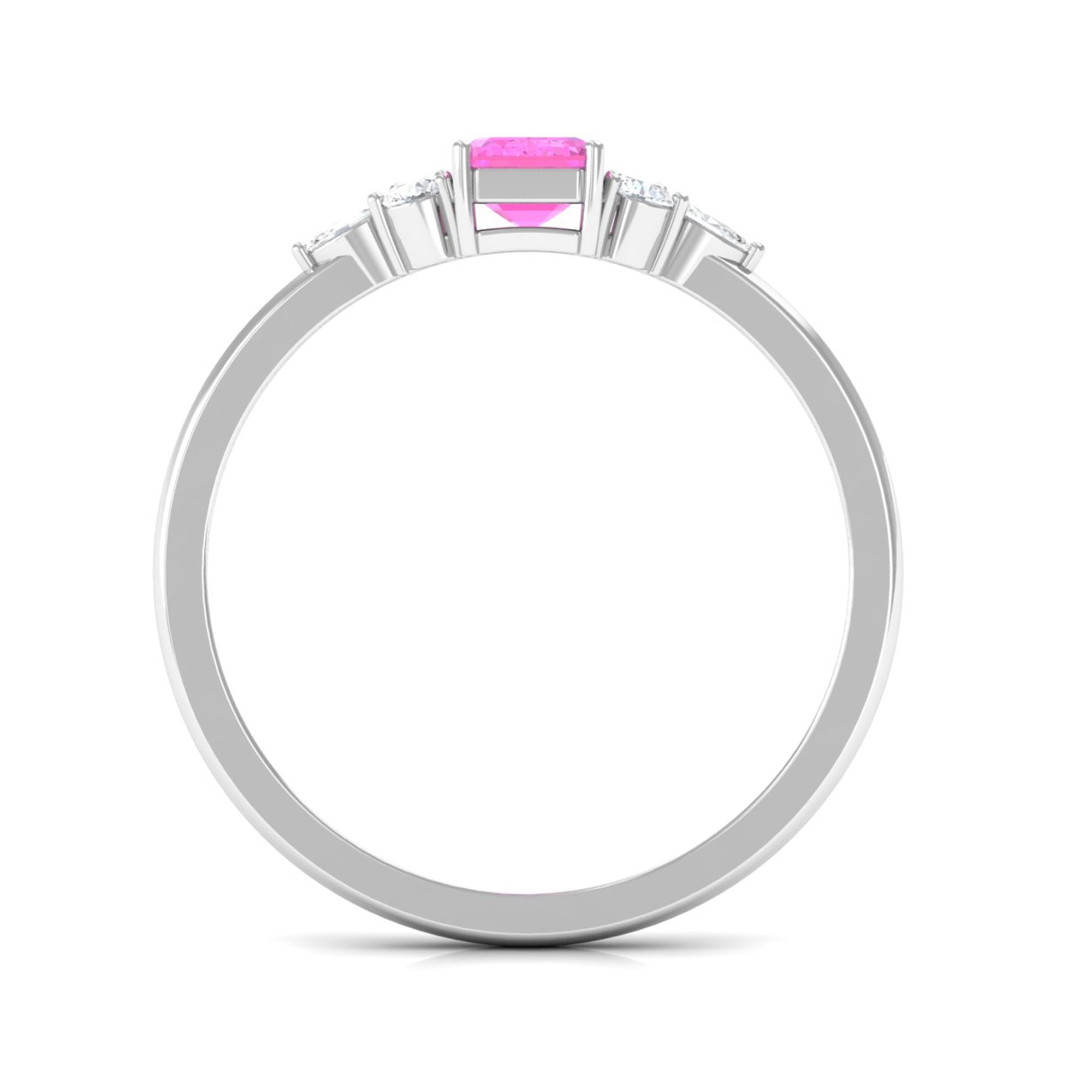 Emerald Cut Pink Sapphire Solitaire Ring with Diamond Trio Pink Sapphire - ( AAA ) - Quality - Rosec Jewels