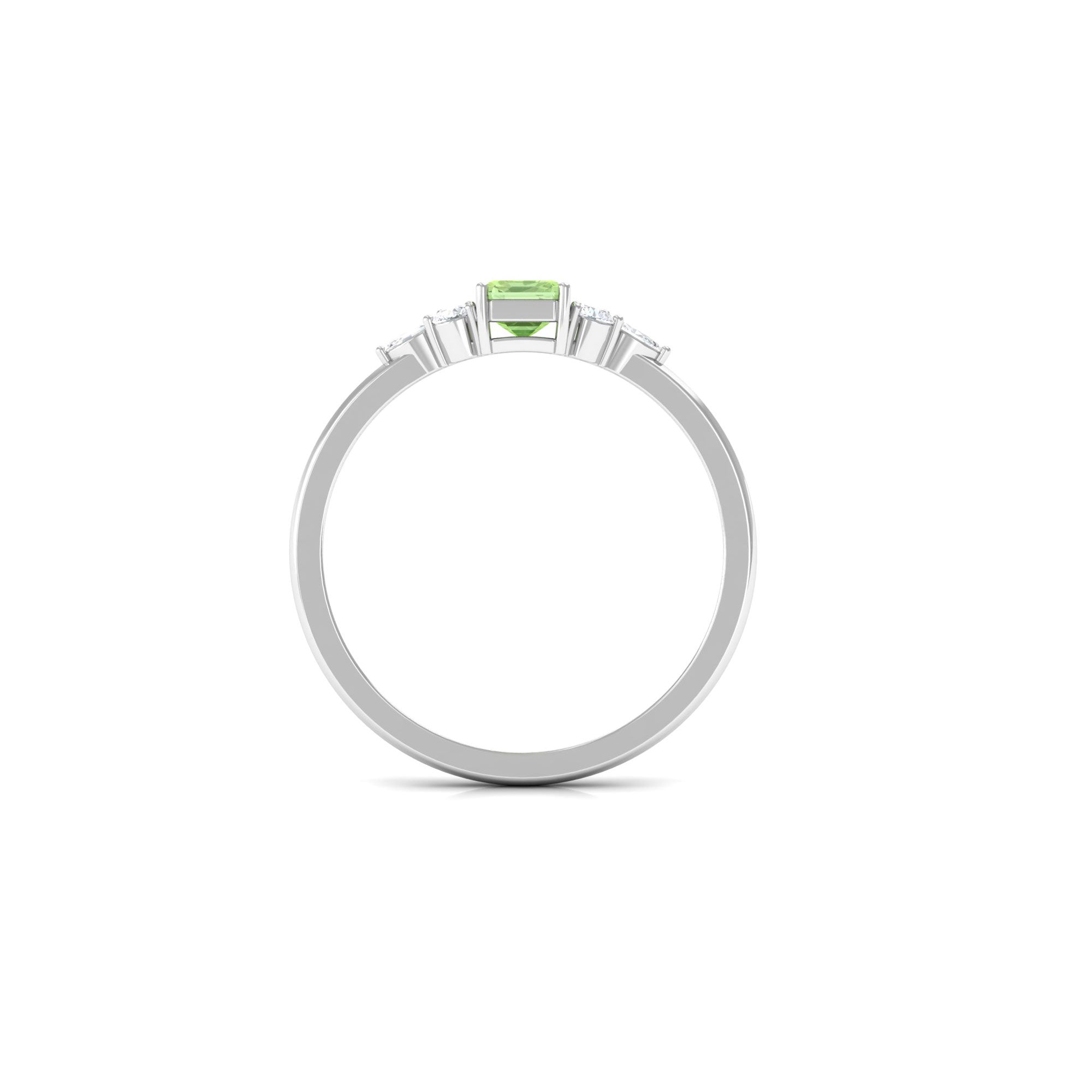 Emerald Cut Green Sapphire Promise Ring with Diamond Trio Green Sapphire - ( AAA ) - Quality - Rosec Jewels