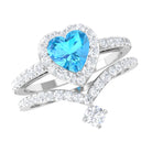 Heart Swiss Blue Topaz Ring Set with Moissanite Swiss Blue Topaz - ( AAA ) - Quality - Rosec Jewels