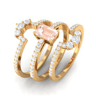 Emerald Cut Morganite Solitaire Trio Ring Set with Diamond Morganite - ( AAA ) - Quality - Rosec Jewels