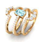 Octagon Cut Aquamarine Solitaire Trio Ring Set with Diamond Aquamarine - ( AAA ) - Quality - Rosec Jewels