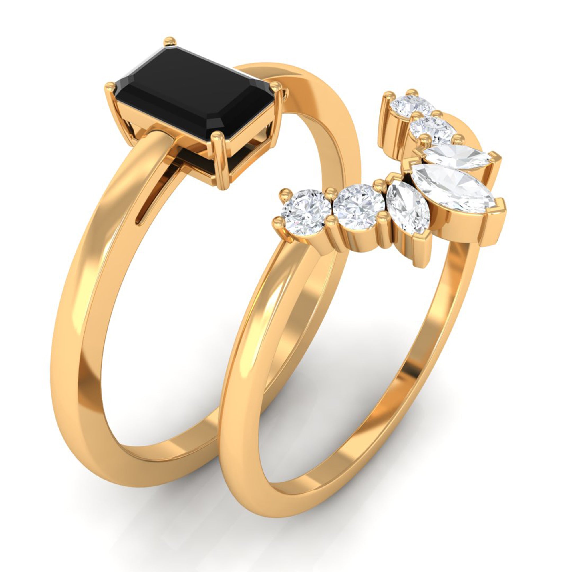 Lab Created Black Diamond Solitaire Wedding Ring Set with Diamond Lab Created Black Diamond - ( AAAA ) - Quality - Rosec Jewels