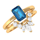 Octagon Cut London Blue Topaz Wedding Ring Set with Diamond London Blue Topaz - ( AAA ) - Quality - Rosec Jewels