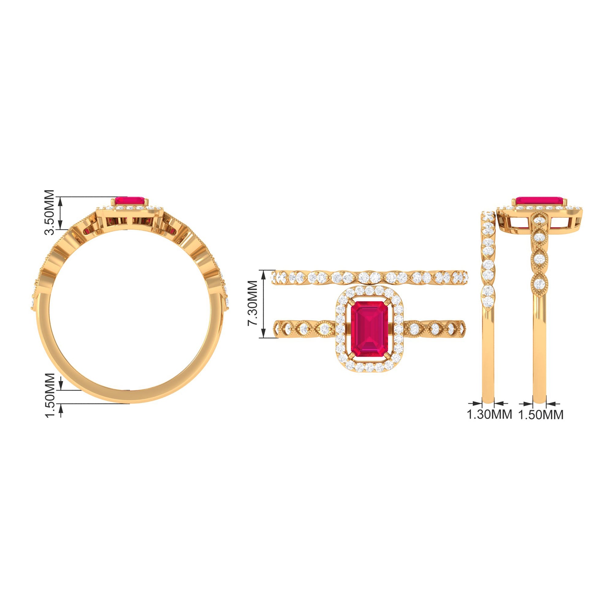 Octagon Cut Ruby and Diamond Designer Ring Set Ruby - ( AAA ) - Quality - Rosec Jewels