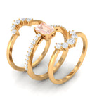 Real Morganite Solitaire Trio Ring Set with Diamond Morganite - ( AAA ) - Quality - Rosec Jewels