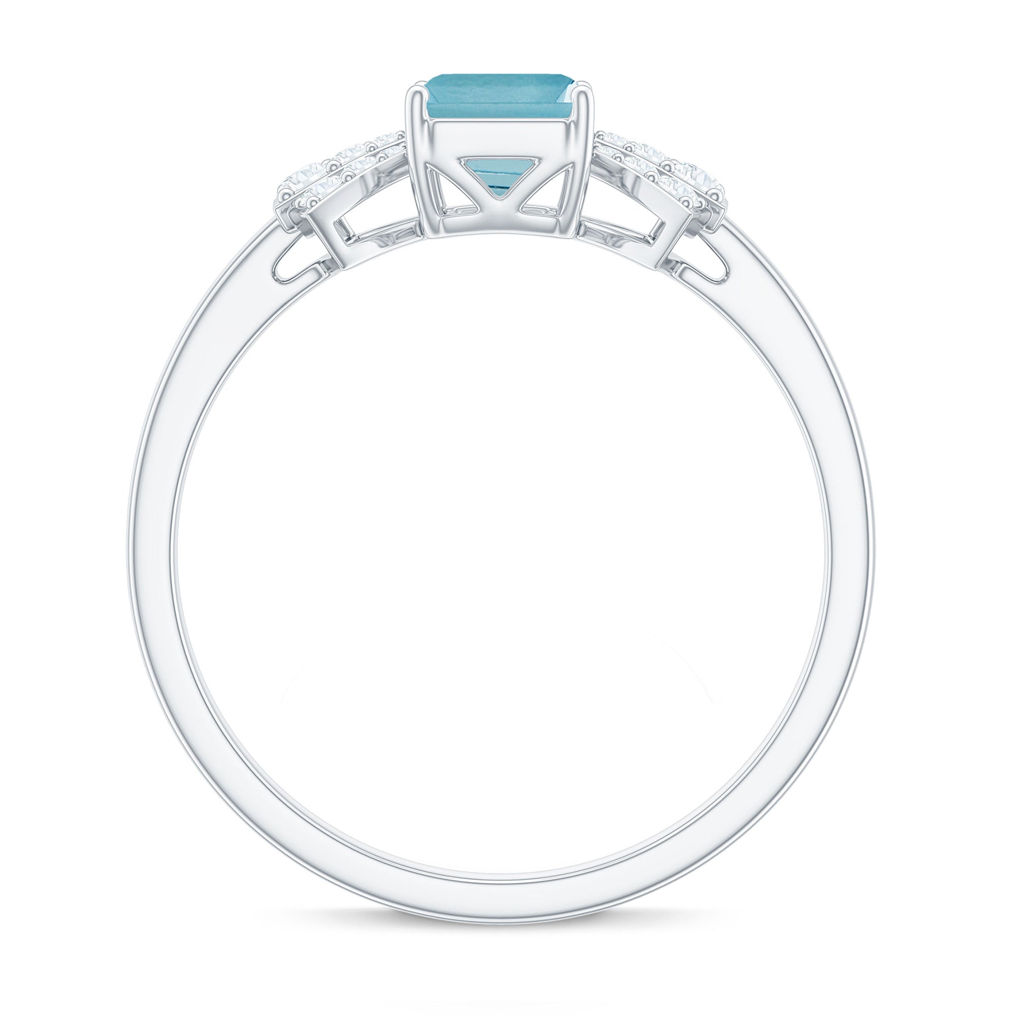 Emerald Cut Swiss Blue Topaz Solitaire Ring with Diamond Swiss Blue Topaz - ( AAA ) - Quality - Rosec Jewels