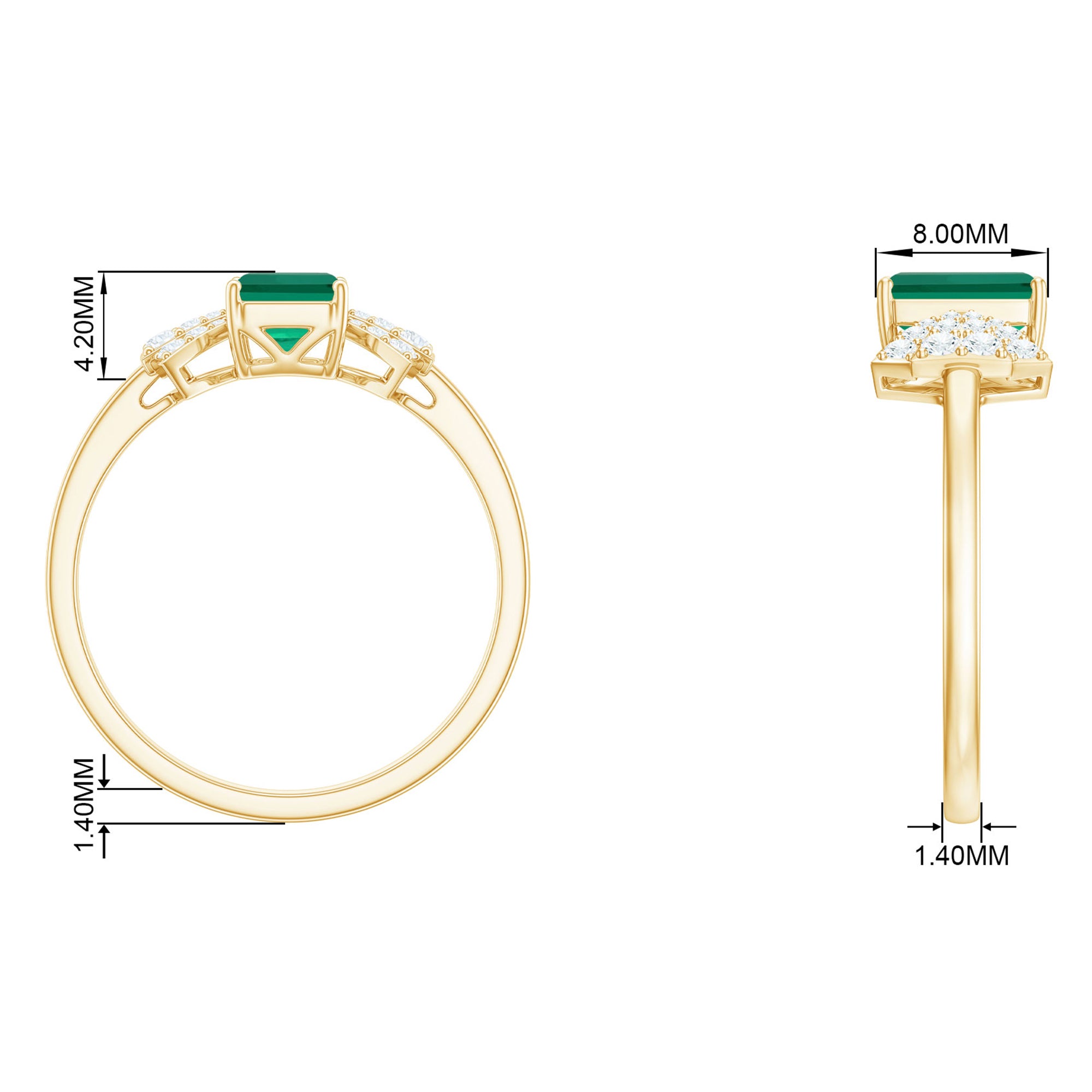 2 CT Octagon Cut Created Emerald and Diamond Solitaire Engagement Ring Lab Created Emerald - ( AAAA ) - Quality - Rosec Jewels