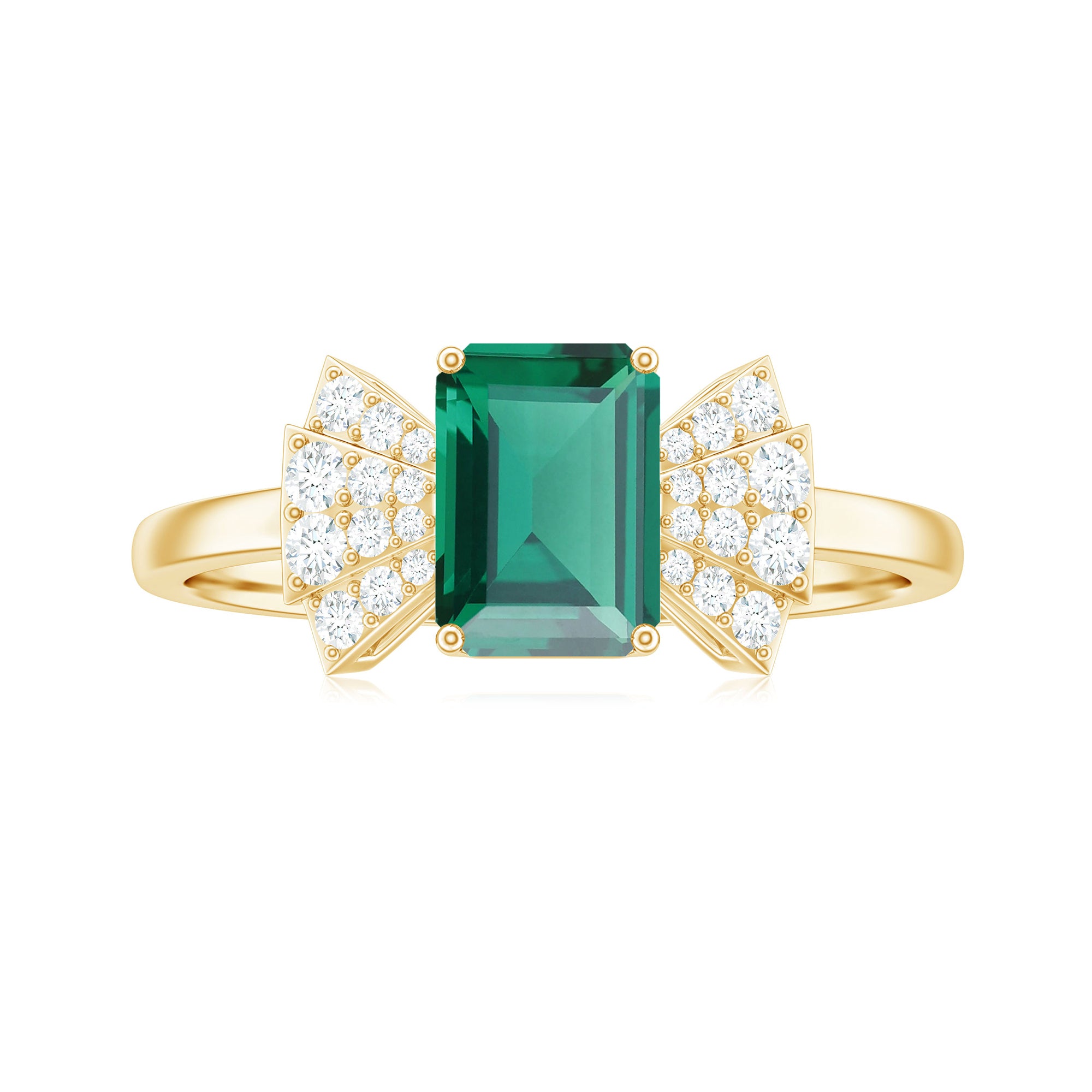 2 CT Octagon Cut Created Emerald and Diamond Solitaire Engagement Ring Lab Created Emerald - ( AAAA ) - Quality - Rosec Jewels