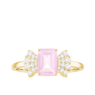 Octagon Cut Rose Quartz and Diamond Solitaire Engagement Ring Rose Quartz - ( AAA ) - Quality - Rosec Jewels