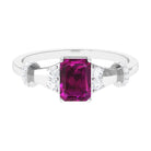 Emerald Cut Solitaire Rhodolite Ring with Diamond Rhodolite - ( AAA ) - Quality - Rosec Jewels