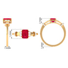 Emerald Cut Solitaire Created Ruby Ring with Diamond Lab Created Ruby - ( AAAA ) - Quality - Rosec Jewels