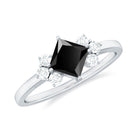 Princess Cut Black Onyx Promise Ring with Diamond Black Onyx - ( AAA ) - Quality - Rosec Jewels