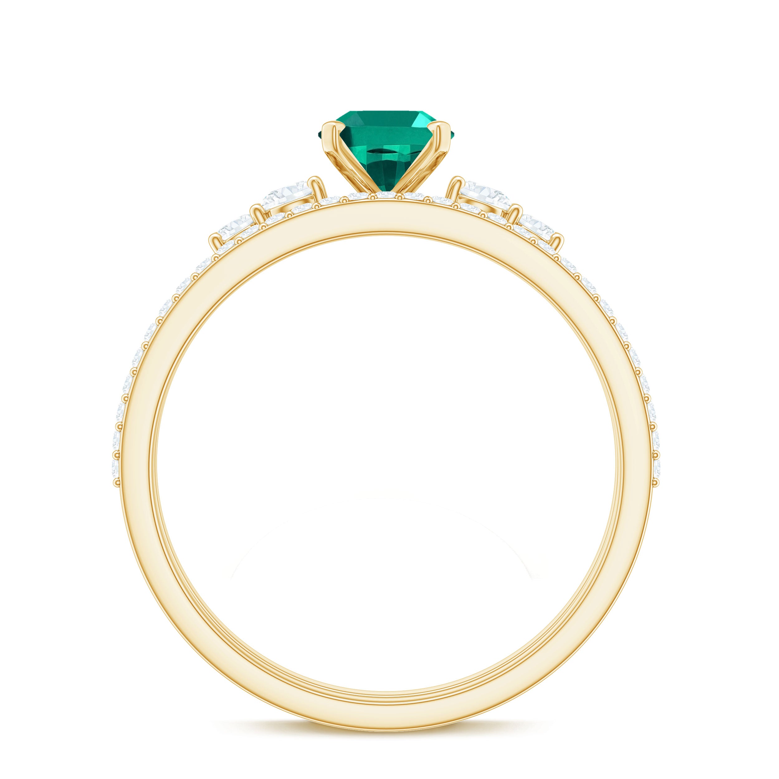 Oval Created Emerald Solitaire Ring Set with Diamond Lab Created Emerald - ( AAAA ) - Quality - Rosec Jewels