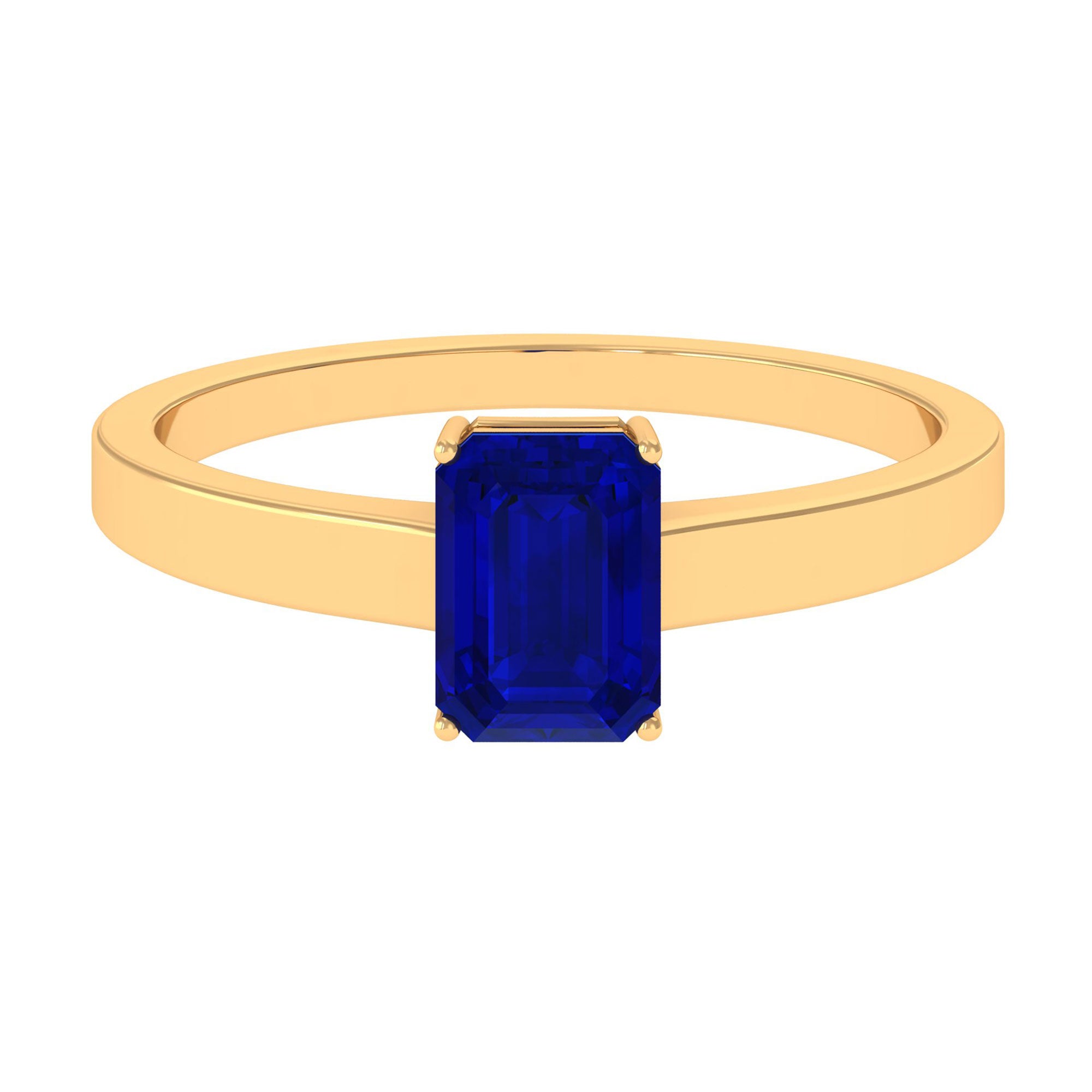 Octagon Cut Lab Created Blue Sapphire Solitaire Ring Lab Created Blue Sapphire - ( AAAA ) - Quality - Rosec Jewels