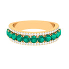 Minimal Emerald and Diamond Anniversary Band Ring Emerald - ( AAA ) - Quality - Rosec Jewels