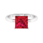 8.00 MM Princess Cut Created Ruby Solitaire Ring Lab Created Ruby - ( AAAA ) - Quality - Rosec Jewels