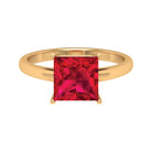 8.00 MM Princess Cut Created Ruby Solitaire Ring Lab Created Ruby - ( AAAA ) - Quality - Rosec Jewels