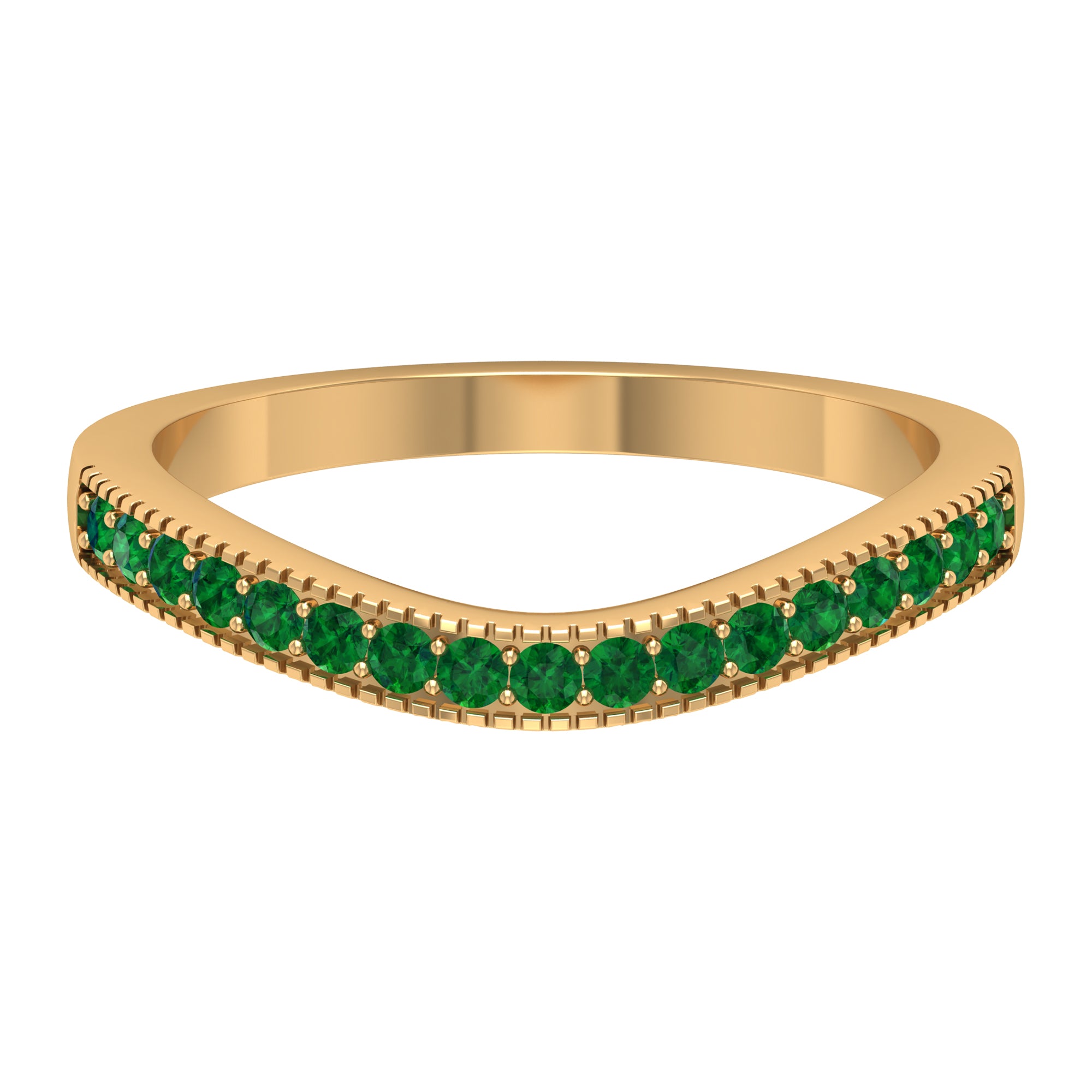 1/4 CT Emerald Curved Stackable Band with Milgrains Emerald - ( AAA ) - Quality - Rosec Jewels